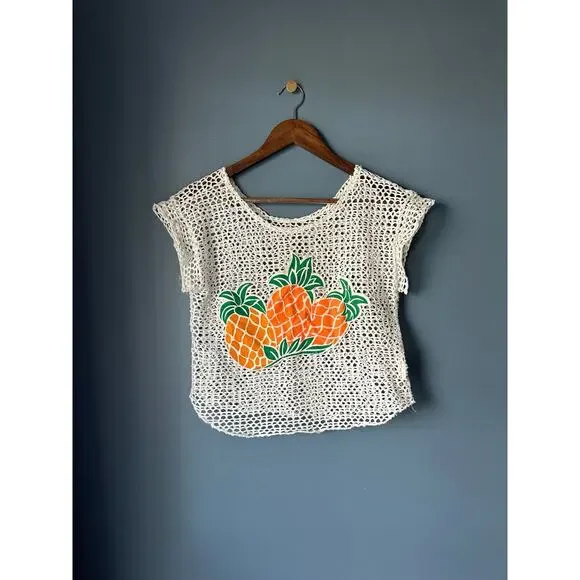 Vintage 80s smart Alec crochet pineapple crop top - Picture 1 of 6